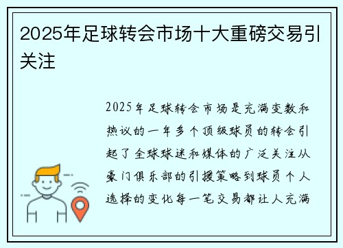 2025年足球转会市场十大重磅交易引关注